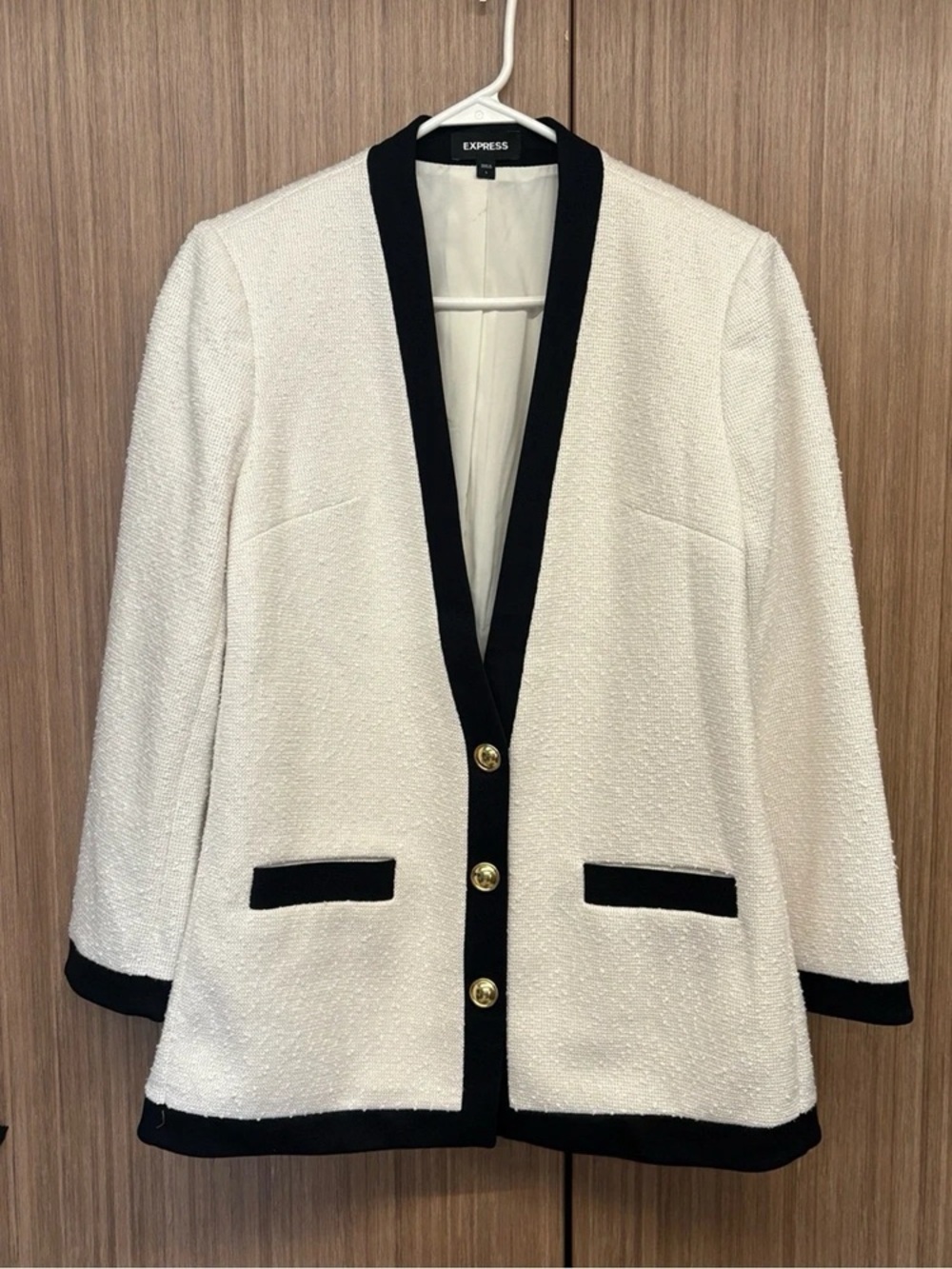 Express Cream Blazer with Black Trim and Gold Buttons